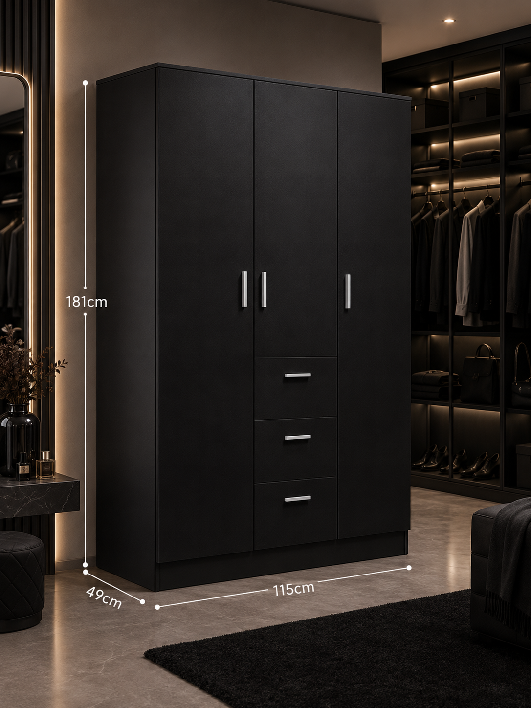 Panana Modern 3 Doors 3 Drawers Wardrobes