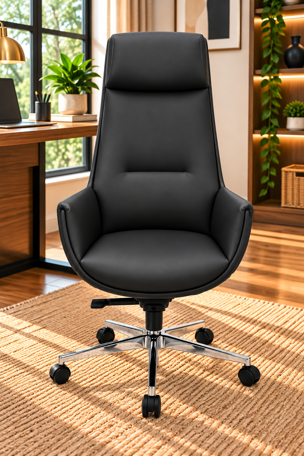 Executive High-Back Office Chair with Integrated Headrest