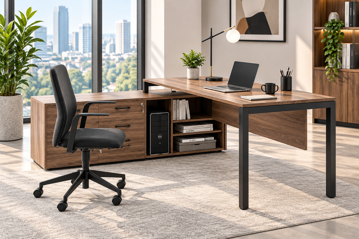 Premium Executive Office Desk with Extended Return & Storage Cabinet