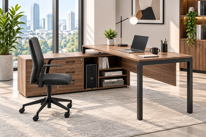 Premium Executive Office Desk with Extended Return & Storage Cabinet