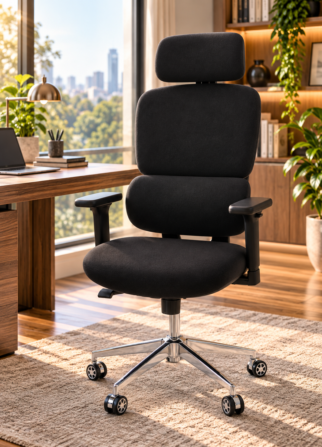 Modern High-Back Padded Office Chair with Adjustable Headrest