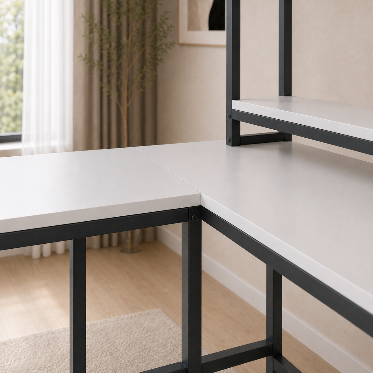 Modern L-Shaped Computer Desk with Monitor Shelf