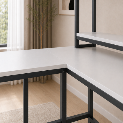 Modern L-Shaped Computer Desk with Monitor Shelf