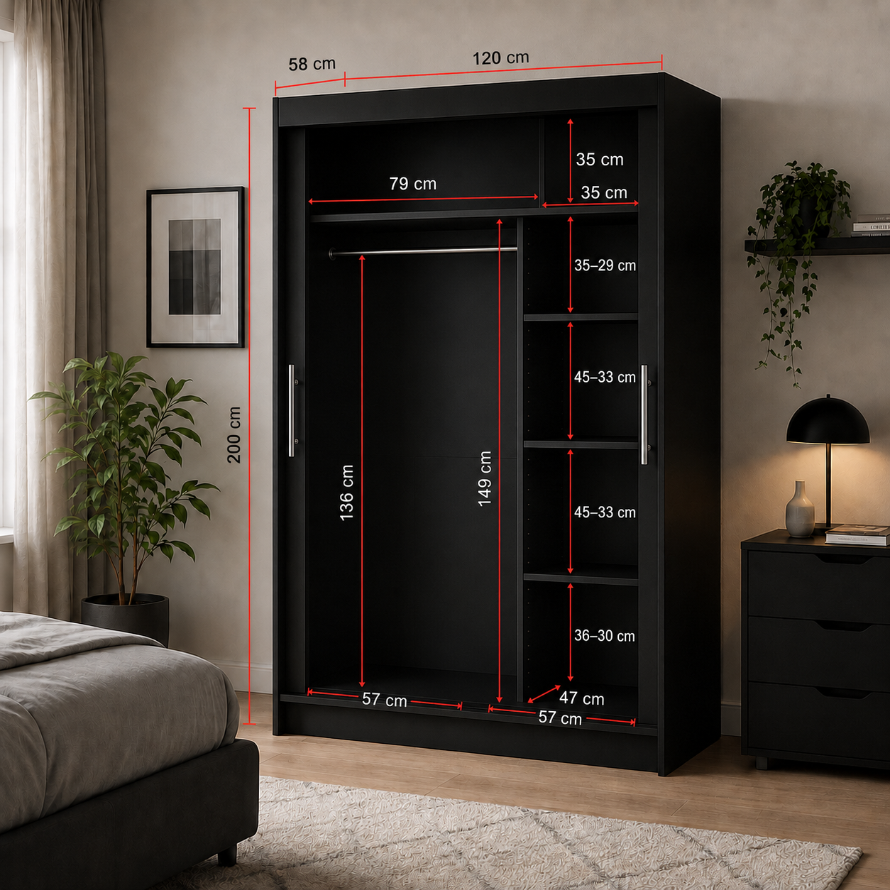 Sliding Door Wardrobe, black