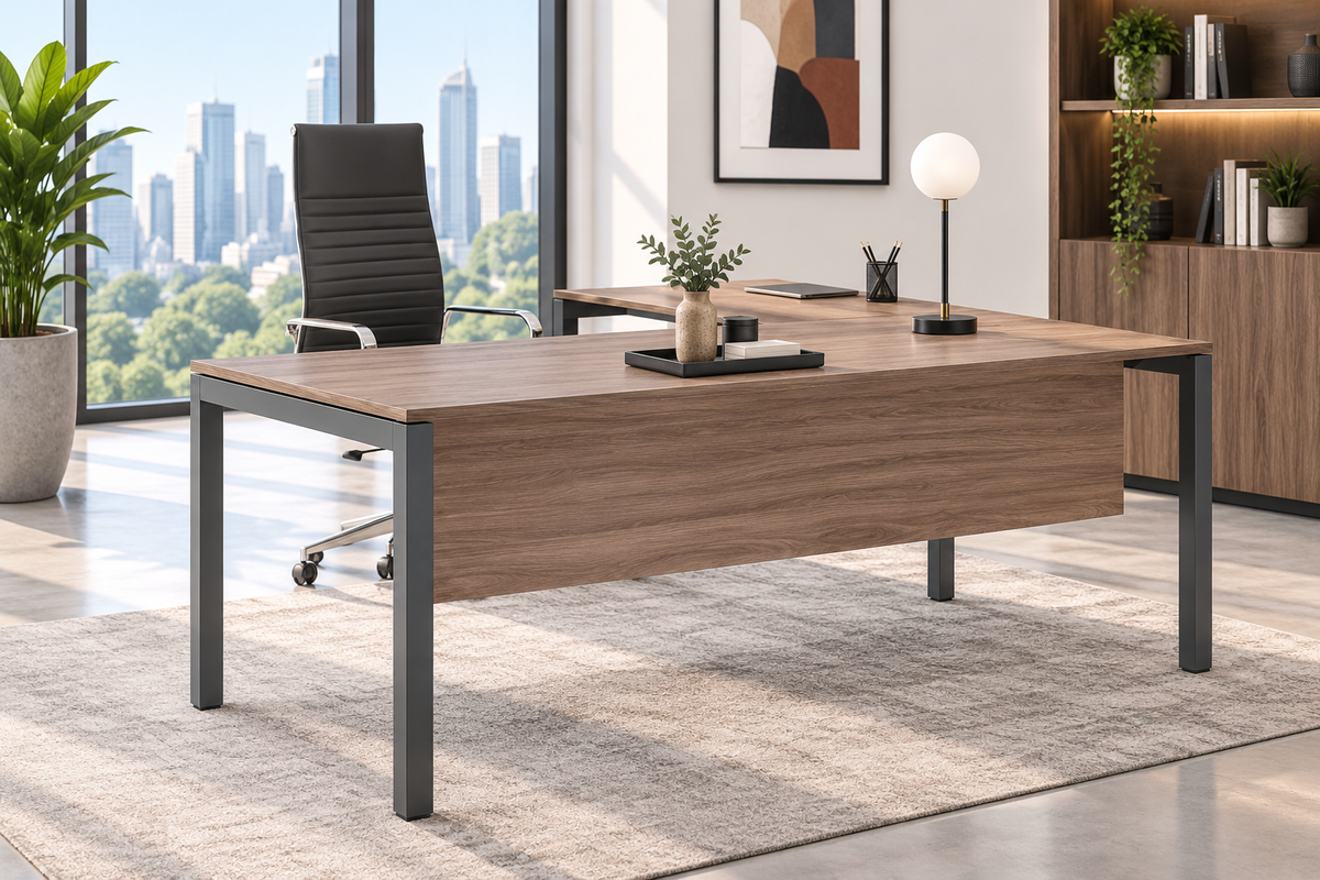 Premium Executive Office Desk with Extended Return & Storage Cabinet