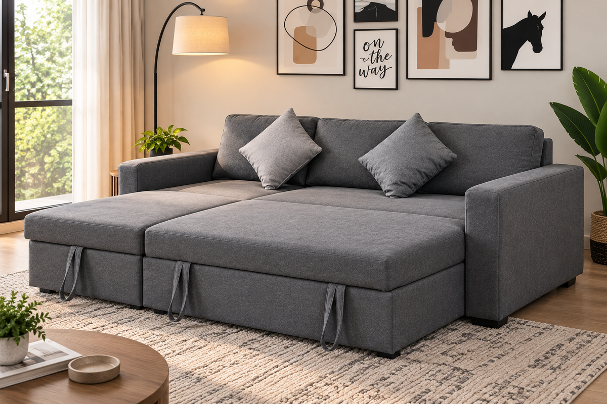 Modern Gray Sofa Bed with Chaise