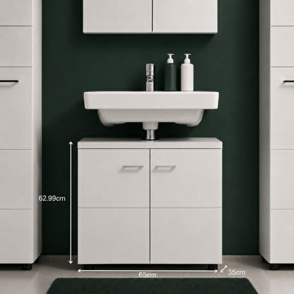 FurniFlex Nightlife Bathroom Sink Vanity Unit, 65 cm x 63 cm x 35 cm Size, Gloss White