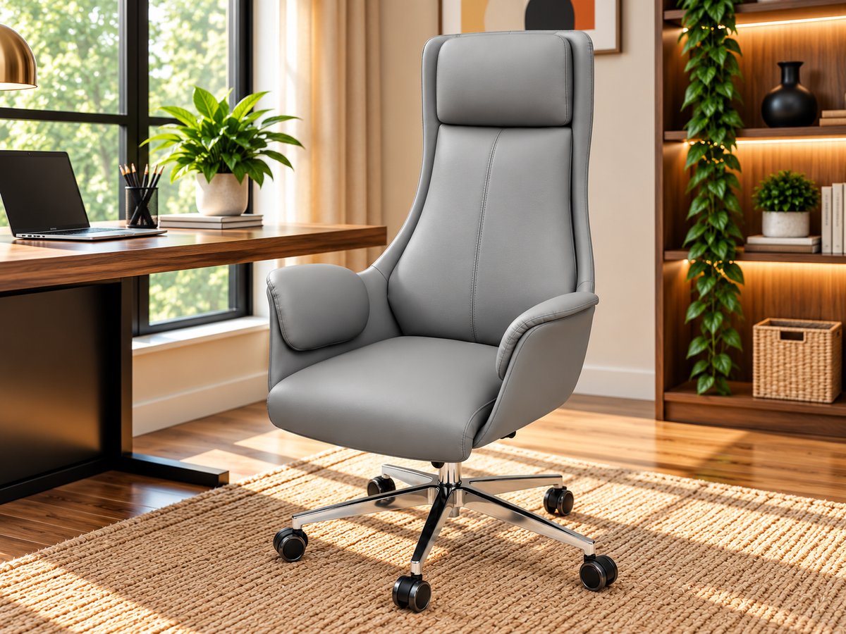 Contemporary High-Back Work Chair with Padded Headrest & Armrests