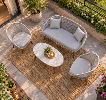 Modern Outdoor Woven Patio Sofa & Armchair Lounge Set
