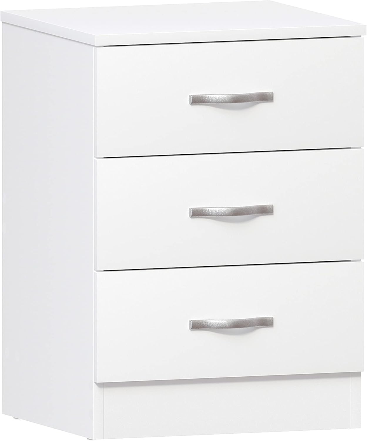 Vida Designs Large White Bedside Cabinet Chest of Drawers, 3 Drawer With Metal Handles and Runners, Unique Anti-Bowing Drawer Support, Riano Bedroom Furniture