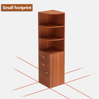 Corner Storage Cabinet, Free Standing Pantry Cabinet with 2 Drawer Cabinet and 3 Shelves, Home Office Furniture Bookcase, Side Cabinet, Cupboard, Wood Cube Organizer (G153-Cherry L)