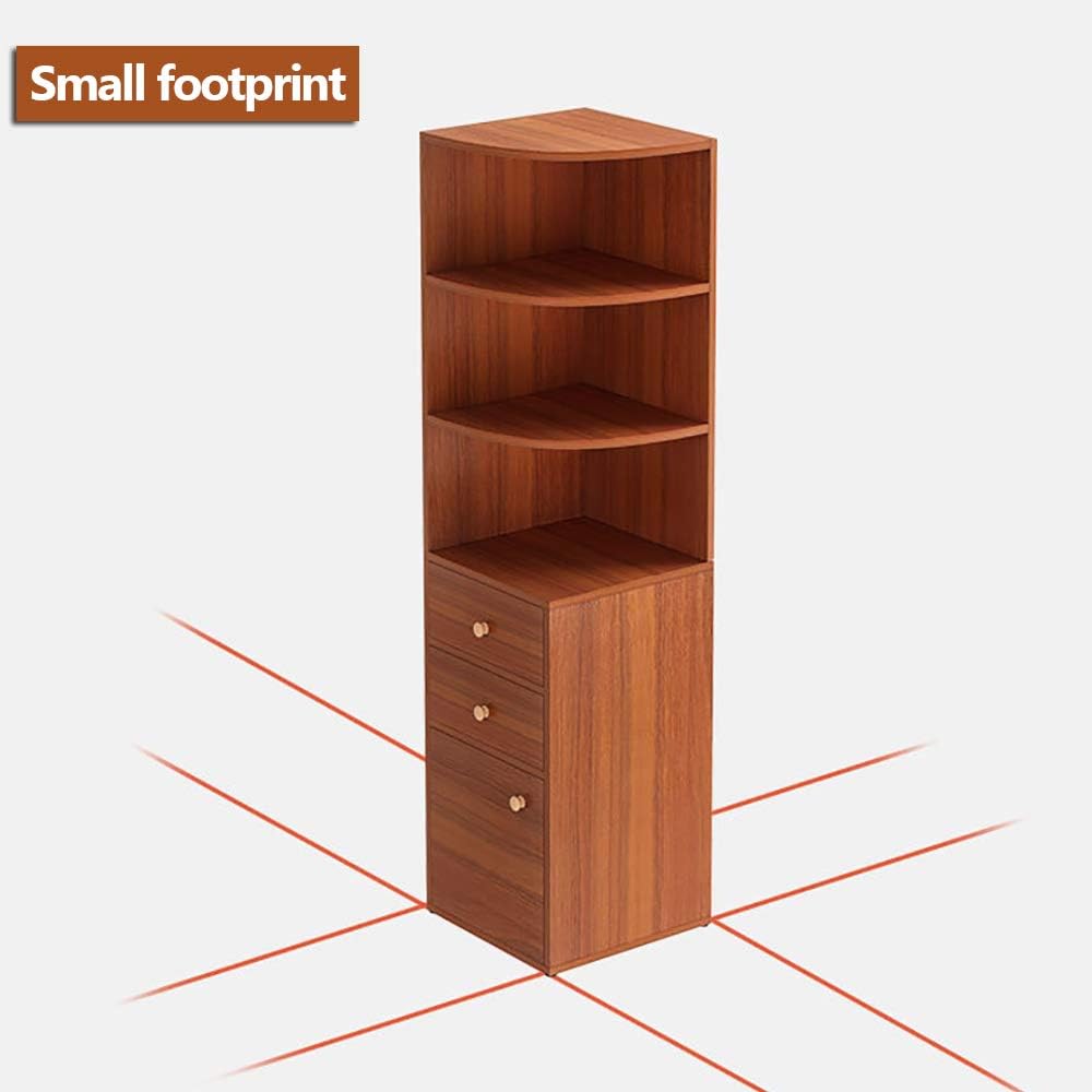 NAR Corner Storage Cabinet, Free Standing Pantry Cabinet with 2 Drawer and 3 Shelves, Home Office Furniture Bookcase, Side Cabinet, Cupboard, Wood Cube Organizer (G153-White L)