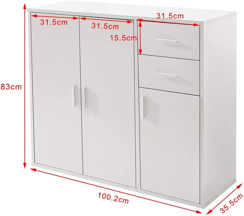 Panana Sideboard Storage Cupboard Cabinet Unit with Doors and Drawers Living Room Bedroom Furniture White