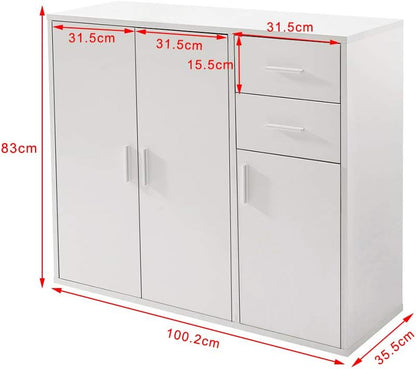 Panana Sideboard Storage Cupboard Cabinet Unit with Doors and Drawers Living Room Bedroom Furniture White
