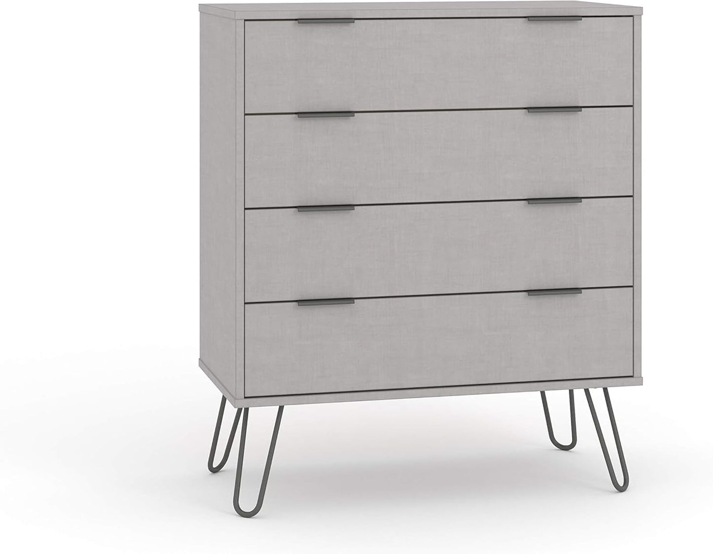 FurniFlex Wooden Chest of Drawers Bedroom Storage Furniture with Metal Handles, Grey