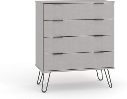 FurniFlex Wooden Chest of Drawers Bedroom Storage Furniture with Metal Handles, Grey
