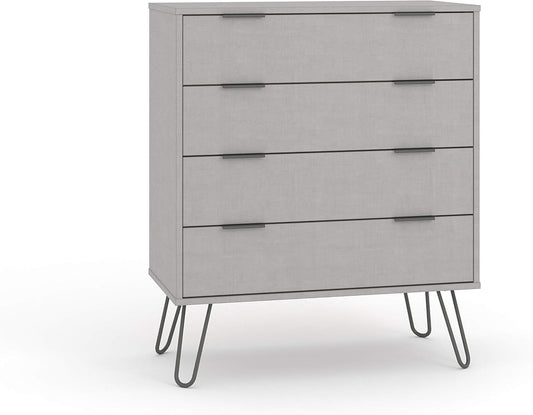 FurniFlex Wooden Chest of Drawers Bedroom Storage Furniture with Metal Handles, Grey