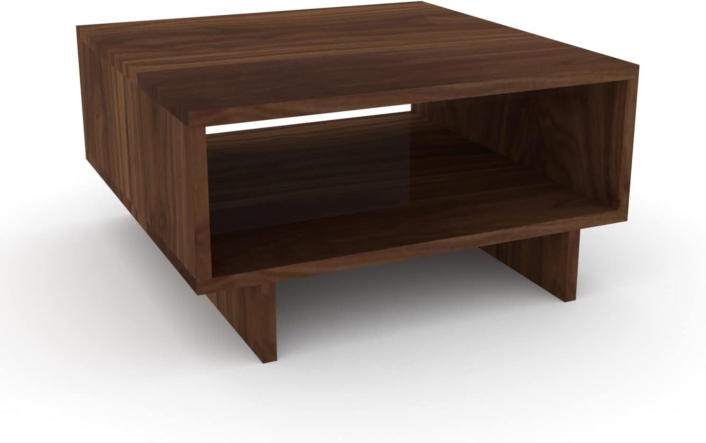 Furnifry Modern Square Center Table with Open Storage Shelf/Wooden Coffee Table for Home/Sturdy & Stylish Furniture for Living Area/Wooden Coffee & Sofa Table (Walnut)