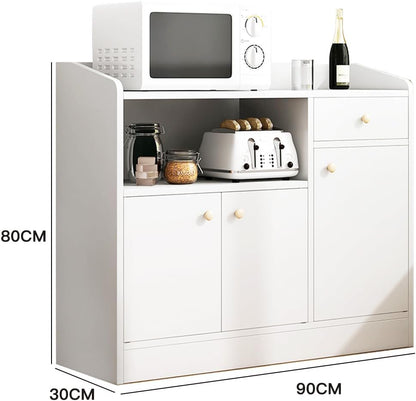 Sharpdo Kitchen Storage Cabinet Sideboard,Modern Simple Multifunctional Coffee Corner with 1 Drawers and 3 Adjustable Shelves,Suitable Kitchen, Living Room, Dining Room (White)