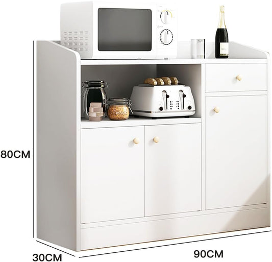 Sharpdo Kitchen Storage Cabinet Sideboard,Modern Simple Multifunctional Coffee Corner with 1 Drawers and 3 Adjustable Shelves,Suitable Kitchen, Living Room, Dining Room (White)
