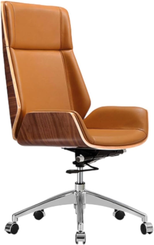 Elegant Warm Leather Office Chair, Executive High Back Swivel Chair with Unique Design - Dream Desk (Manager Chair, Havan)