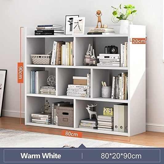Wood Library Bookshelf Bookcase Organizer - White (80 * 90 * 80)