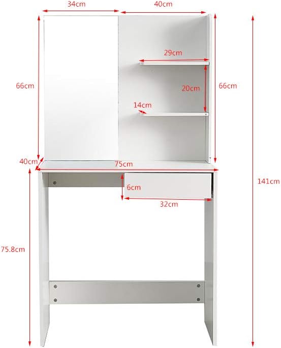 Panana Dressing Table White with a Large Mirror, Makeup Vanity Bedroom Dresser Set with 1 Drawers & 3 Shelves for Ample Storage (Style1)