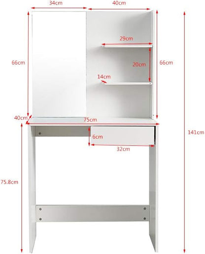 Panana Dressing Table White with a Large Mirror, Makeup Vanity Bedroom Dresser Set with 1 Drawers & 3 Shelves for Ample Storage (Style1)