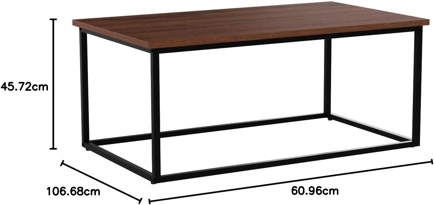 Walker Edison Modern Wood and Metal Frame Open Rectangle Coffee Accent Table Living Room Ottoman End Table, 42 Inch, Dark Walnut