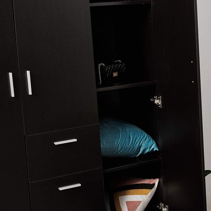 Modern 3 Doors Wardrobes with 3 Drawers and Hanging Rail Large Triple Clothes Storage Closet for Home Bedroom Units (Black)