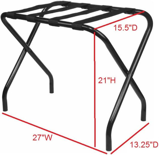 Kings Brand Furniture Furniture-Black Metal Foldable Luggage Rack Stand with Nylon Belts