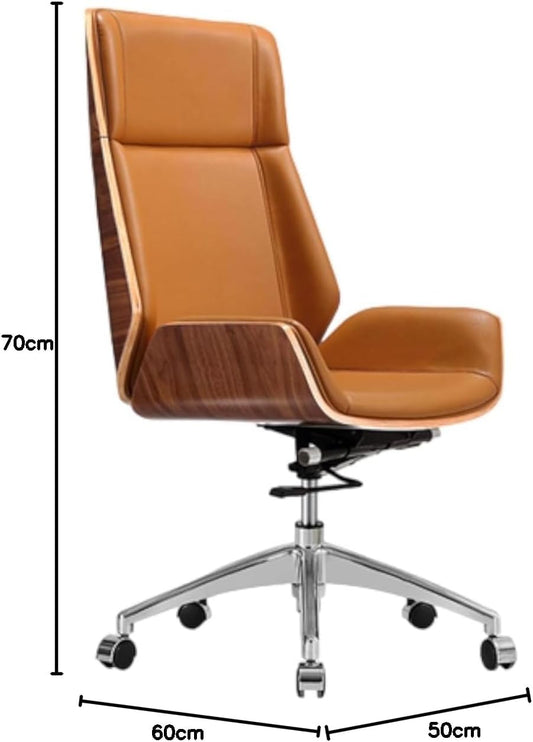 Elegant Warm Leather Office Chair, Executive High Back Swivel Chair with Unique Design - Dream Desk (Manager Chair, Havan)