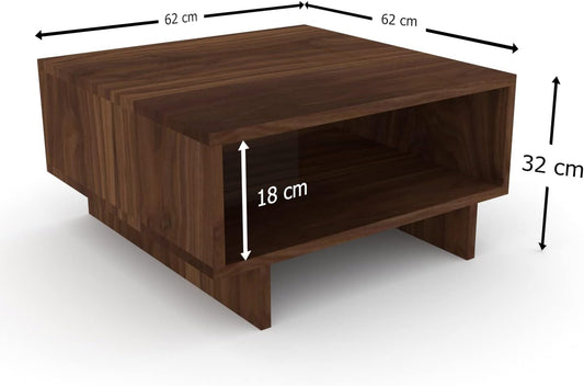 Furnifry Modern Square Center Table with Open Storage Shelf/Wooden Coffee Table for Home/Sturdy & Stylish Furniture for Living Area/Wooden Coffee & Sofa Table (Walnut)