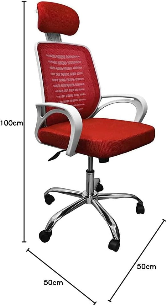 Premium Office Chair with White Plastic Adjustable Headrest Mesh Back and Strong Metal Star - Market Misr (Red Chair)