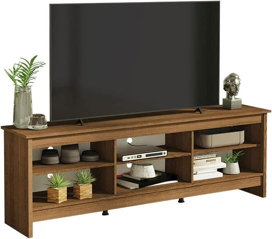 MADESA TV Stand with 6 Shelves and Cable Management, for TVs up to 75 Inches, Wood TV Bench, 23” H x 14" D x 71” L – Rustic