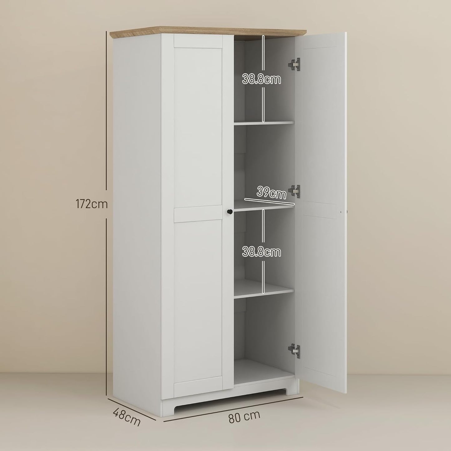 FurniFlex Wooden Storage Cabinet with 2-Doors and 4-Shelves, 172 cm Size, White