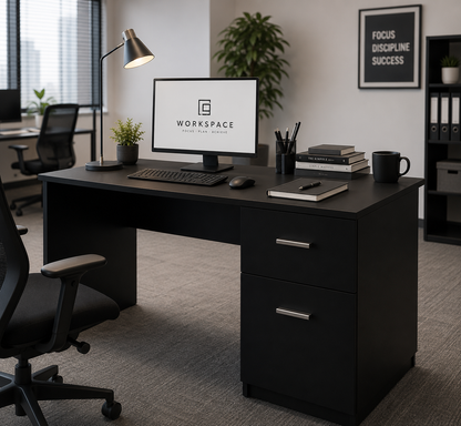 Madesa Compact Computer Desk with 1 Drawer and 1 Door, Study Table for Small Spaces, Wood, 77 H x 45 D x 110 L cm – Black