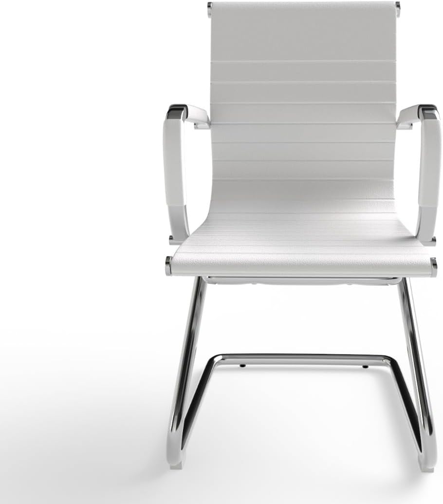 Mahmayi Ut C031V Visitors Chair, Waiting Room & Reception Pu Chair, Thick Padding Seat Ergonomic Executive Chair Fixed Armrest Chair Home Office Chair, Durable Base Visitor Armchair White, Ut-C031V-Wt