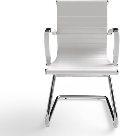 Mahmayi Ut C031V Visitors Chair, Waiting Room & Reception Pu Chair, Thick Padding Seat Ergonomic Executive Chair Fixed Armrest Chair Home Office Chair, Durable Base Visitor Armchair White, Ut-C031V-Wt