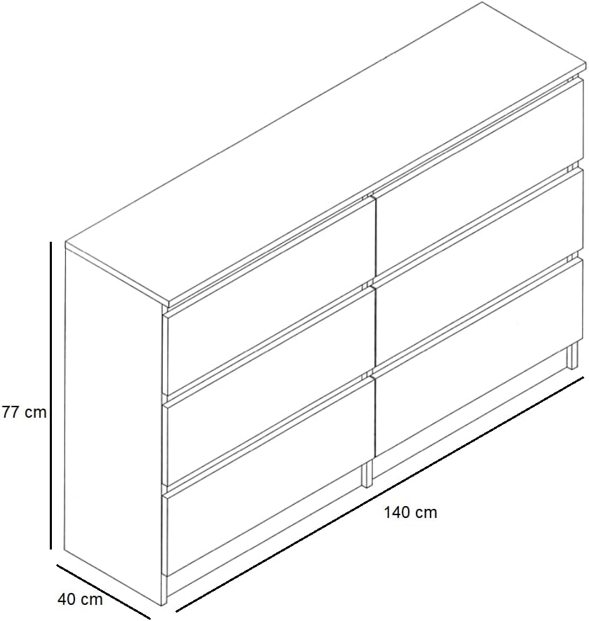VBChome Chest of Drawers with 6 Drawers, 140 x 40 x 77 cm, White, Handle-Free Drawer Chest of Drawers, Multi-Purpose Cabinet for Hallway, Bedroom, Living Room, Children's Room, Modern White