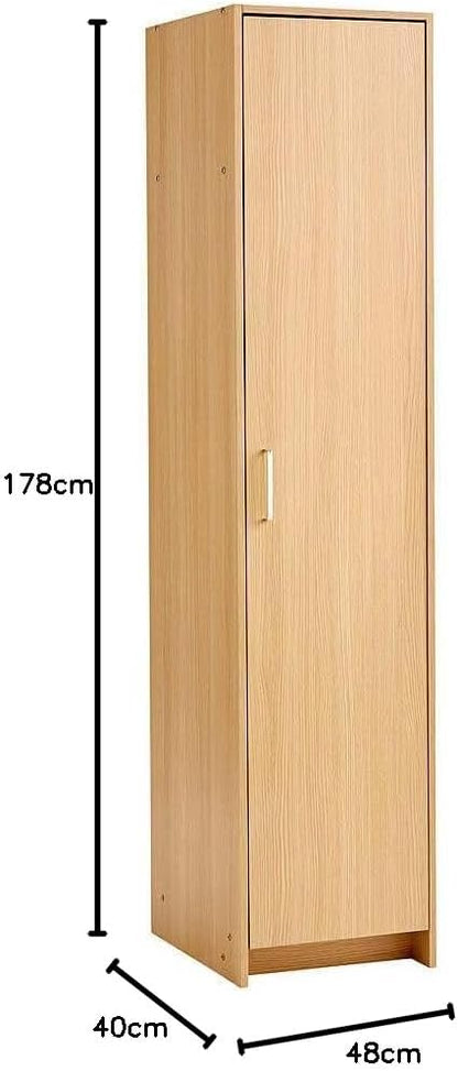 Home Source Stratford Single Door Narrow Wardrobe with Clothes Hanging Rail Storage Shelf Organiser Furniture, Oak, Bedroom Unit
