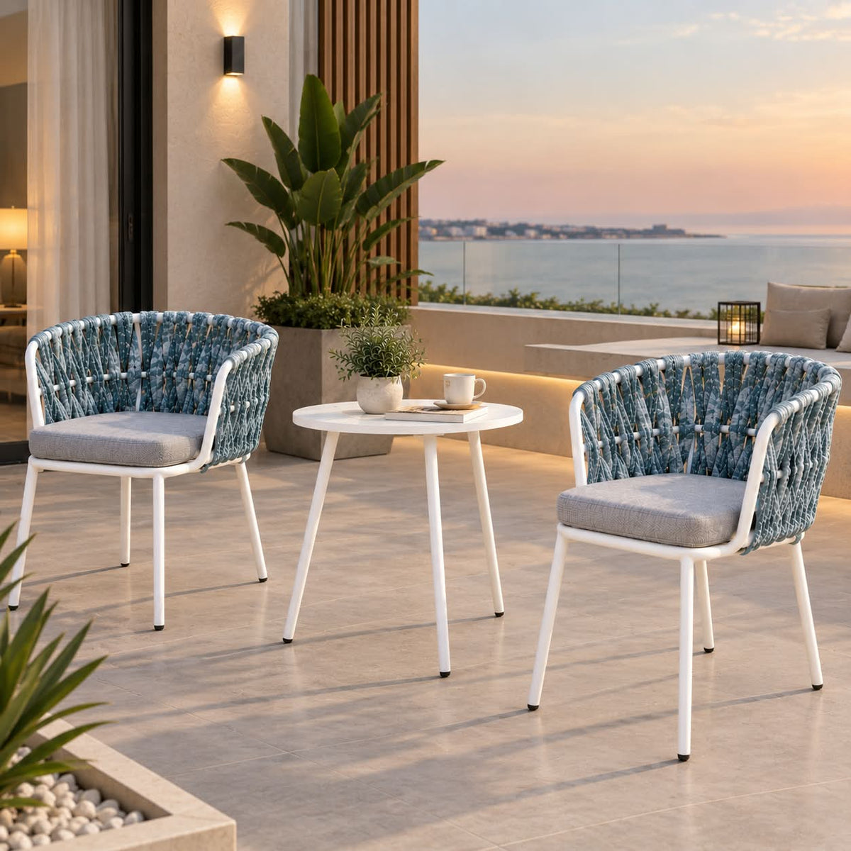 Modern Outdoor Woven Armchair with Cushioned Seat