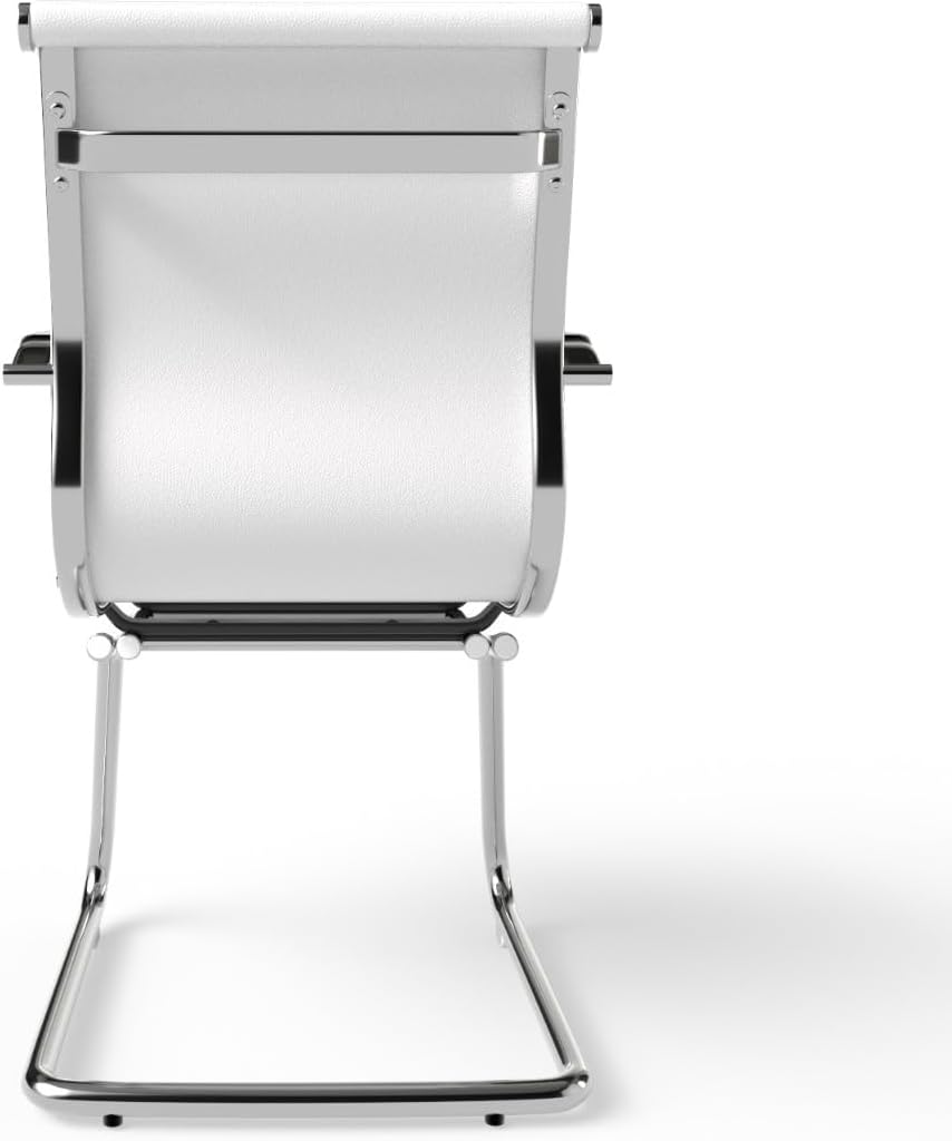 Mahmayi Ut C031V Visitors Chair, Waiting Room & Reception Pu Chair, Thick Padding Seat Ergonomic Executive Chair Fixed Armrest Chair Home Office Chair, Durable Base Visitor Armchair White, Ut-C031V-Wt