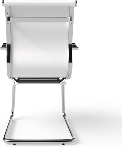 Mahmayi Ut C031V Visitors Chair, Waiting Room & Reception Pu Chair, Thick Padding Seat Ergonomic Executive Chair Fixed Armrest Chair Home Office Chair, Durable Base Visitor Armchair White, Ut-C031V-Wt