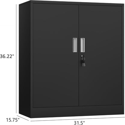 FurniFlex Metal Filing Storage Cabinet with Lockable Doors, 92 cm x 80 cm x 40 cm Size, Black