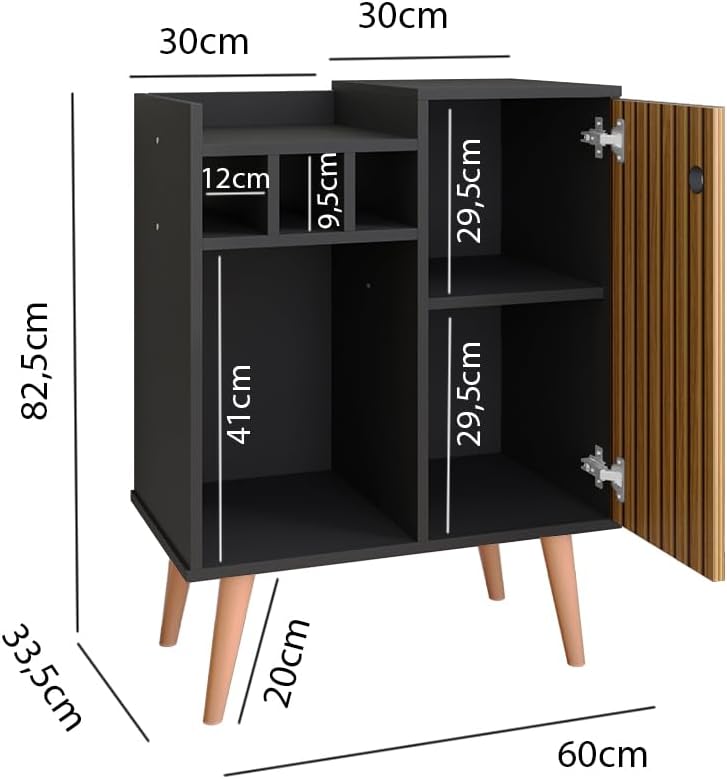Lojas RPM Nala Retro Sideboard with Cellar 1 Door - Black/ripped Nature - Furniture