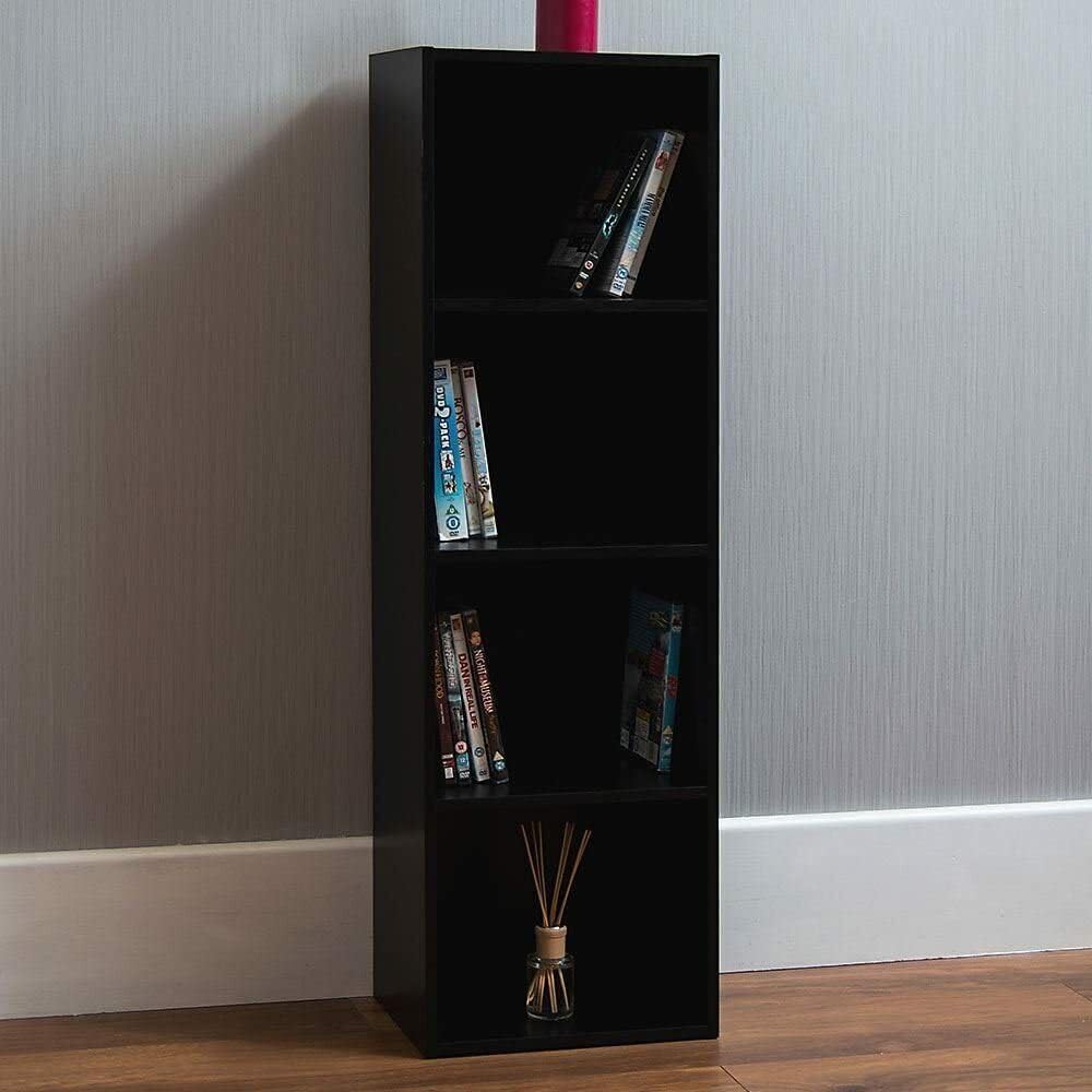 "URBNLIVING Tier Wooden Bookcase Shelving Display Storage Shelf Unit Wood Shelves (Black, 4 Shelf) 
"