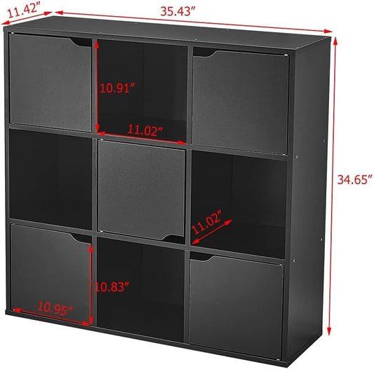 Panana 9 Cube Wooden Storage Unit Modern Stylish Bookcase Shelving 9 Cubes with 5 Doors Bookshelves Cubes Shelf/Shelves Books CDs & DVDs Office Home Storage (White)