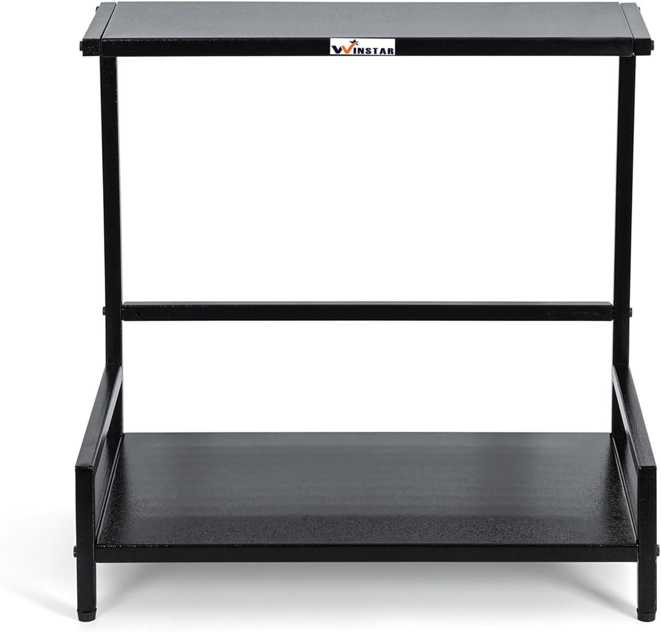 WINSTAR Metal Microwave Stand | Microwave & OTG Rack for Kitchen Counter | Double Platform for Extra Storage | Kitchen Oven Rack | Black (No Wheels, L-Shape)