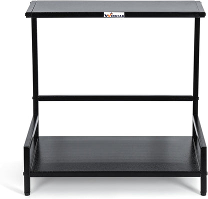 WINSTAR Metal Microwave Stand | Microwave & OTG Rack for Kitchen Counter | Double Platform for Extra Storage | Kitchen Oven Rack | Black (No Wheels, L-Shape)
